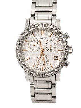 STUHRLING Ladies Bezel Chronograph Stainless Steel Dress Watch